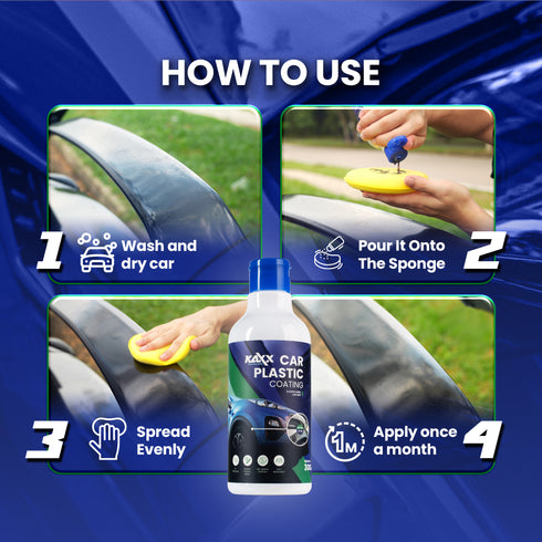 KAXX Car Plastic Coating 300ml | Restore Black Trim | UV Protection, Non-Greasy Shine, Easy Apply
