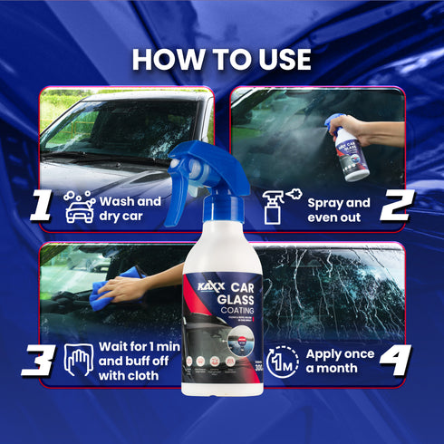 KAXX Car Glass Coating 300ml | Water Repellent Spray | Clear Vision, Smooth Wiper Glide, Easy Apply