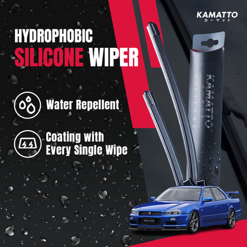 Kamatto Wiper Nissan Skyline R34 4-Door Sedan (1998-2002) Hydrophobic Silicone Water Repelling Coating