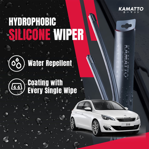 Kamatto Wiper Peugeot 308 (2015-2021) Hydrophobic Silicone Water Repelling Coating