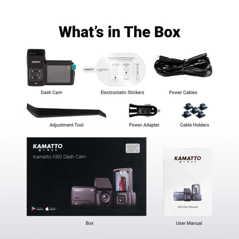 [FREE WIRE KIT] Kamatto Dashcam K60 2K 1440P Ultra HD WIFI APP Parking Surveillance With Screen