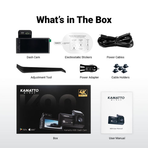[FREE WIRE KIT] Kamatto Dashcam K90 Dual Channel 4K 2160P Ultra HD WiFi App Parking Mode Screen GPS