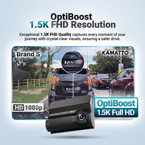 [FREE WIRE KIT] Kamatto Dashcam K30 Dual Channel 1.5K 1296P Full HD WiFi App 24H Parking Mode Screen